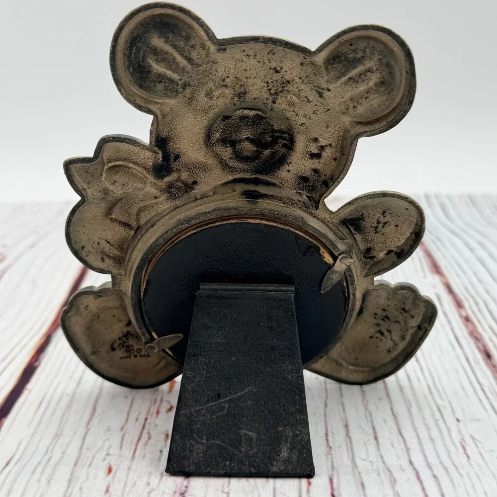 Vintage Teddy Bear Picture Frame Art Decoupage Mouse Pewter Tone USA Made